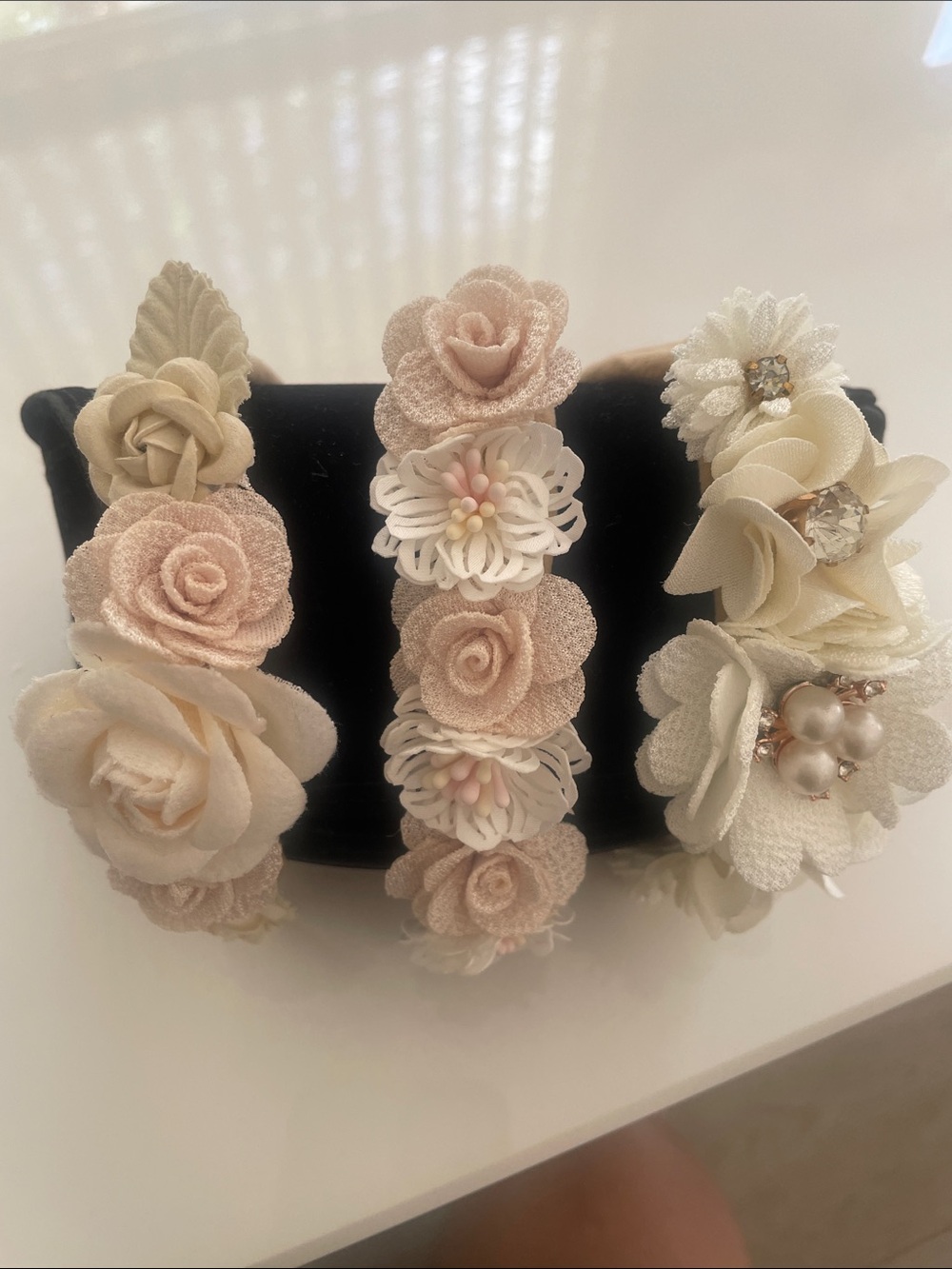 Floral Cream & Blush Fabric Flower Headband for Baby Girl